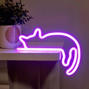 Cozy Glow Shelf Kitten - Pink neon light
